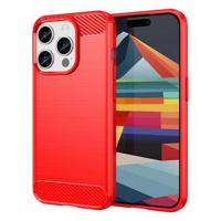 iPhone 15 Pro Max Geborsteld TPU Hoesje - Koolstofvezel - Rood - thumbnail