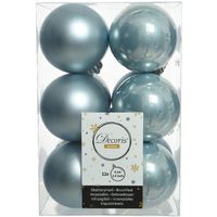 12x stuks kunststof kerstballen lichtblauw 6 cm glans/mat   -