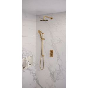 Regendoucheset Inbouw Brauer Gold Edition Thermostatisch 20 cm met 3-Weg Omstelling, Gebogen Wandarm, Glijstang en Handdouche 3-Standen Geborsteld