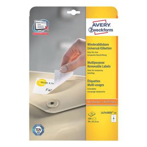 Avery-Zweckform L4745REV-25 Universele etiketten 96 x 63.5 mm Papier Wit 240 stuk(s) Weer verwijderbaar Inkjet, Laser (zwart/wit), Laser (kleur), Kopiëren