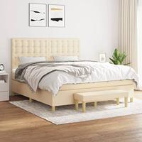 vidaXL Boxspring met matras stof crèmekleurig 160x200 cm