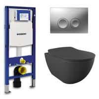 Geberit UP 100 toiletset - Inbouw WC Wandcloset - Creavit Mat Antraciet Rimfree Geberit Delta-21 Mat Chroom