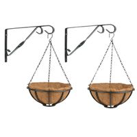 Set van 2x stuks Hanging baskets 30 cm met muurhaken - metaal - complete hangmand set