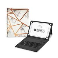 SUBBLIM Beschermhoes voor tablet 11 inch, met bluetooth-toetsenbord, Spaans toetsenbord, elastiek, oplaadpoort, ultra dun, keytab Pro marmer, wit