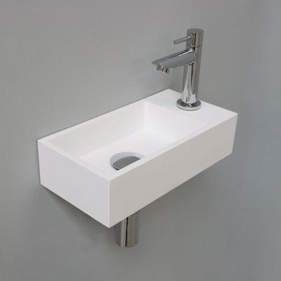 Fonteinset INK Versus Rechthoek Rechts 36x18x9cm Polystone Mat Wit Toiletkraan Sifon Plug Glans Chroom