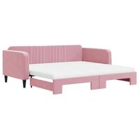 vidaXL Slaapbank onderschuifbed en matrassen 100x200 cm fluweel roze