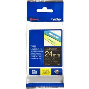 Brother Gloss Laminated Labelling Tape - 24mm, Gold/Black