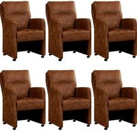 Set van 6 Bruine leren landelijke eetkamerfauteuils Sharp - Kenia Leer Brown (bruin leer)