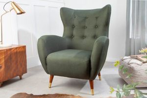 Retro design fauteuil DON flesgroene veerkern gouden voetdoppen - 40984