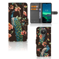 Nokia 1.4 Telefoonhoesje met Pasjes Pauw met Bloemen - thumbnail