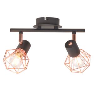 Plafondlamp met 2 spotlights E14 zwart en koper