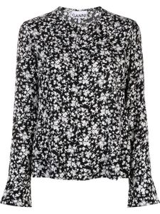 GANNI blouse en crêpe à fleurs - Noir