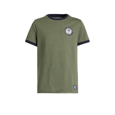 WE Fashion T-shirt met printopdruk legergroen/wit