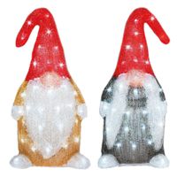 2x stuks kerstverlichting led figuren voor buiten gnome/dwerg 44 cm met 60 lampjes helder wit - thumbnail