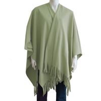 Luxe omslagdoek/poncho - mosgroen - 180 x 140 cm - fleece - Dameskleding accessoires - thumbnail