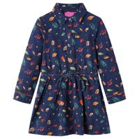 Kinderjurk met lange mouwen blaadjesprint 128 marineblauw