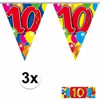 3 Gekleurde slingers 10 jaar met sticker