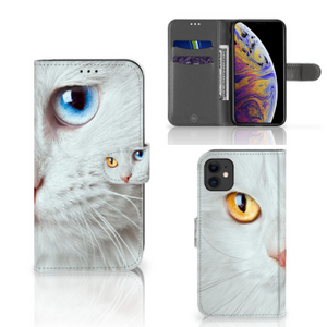 Apple iPhone 11 Telefoonhoesje met Pasjes Witte Kat