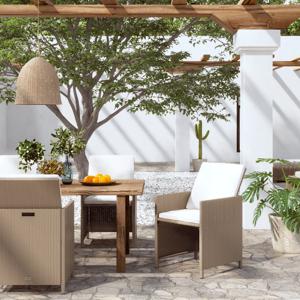 Tuinstoelen 4 st met kussens poly rattan beige