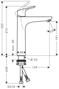 Hansgrohe Focus wastafelkraan highriser 190 Chroom