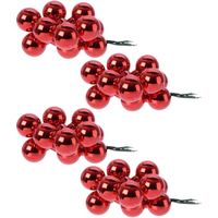 40x Rode mini kerstballen kerststukje stekers 2 cm glans