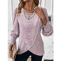 Dames Blouse Geklede topjes Kant Dagelijks Casual Lange mouw Strakke ronde hals Blozend Roze Lente Herfst Lightinthebox - thumbnail