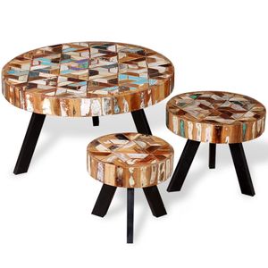 Salontafel set massief gerecycled hout 3-delig