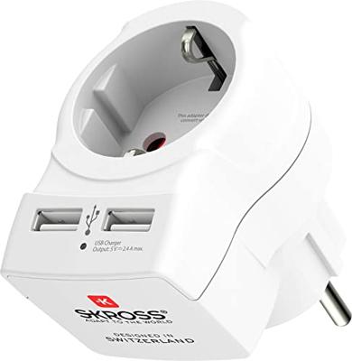 SKROSS | 1.500282 | Europe to Europe USB - Home USB Hub | Euro (AC) USB-oplader | Oplaadhub USB-aansluitingen (1 x USB Type-C: 3,0 A, 1 x USB Type-A: 2,4 A). Ingangsspanning: 110V - 240V.