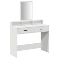 vidaXL Elegante Witte Kaptafel Met 2 Lades En Spiegel Modern MDF Make-up Dressing Voor Slaapkamer Opslag Stijlvol Meubelstuk Verzorging Organisatie Station Kaptafels Houten Organiser Strakke Bureau