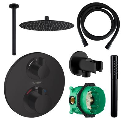 Hansgrohe Ecostat Regendoucheset Inbouw Plafonduitloop met Handdouche en Hoofddouche 20cm Thermostaat Rond Zwart Hansgrohe Ecostat Regendoucheset Inbouw Plafonduitloop met Handdouche en Hoofddouche 20cm Thermostaat Rond Zwart