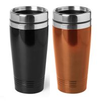 Set van 2x stuks Warmhoudbekers/warm houd bekers metallic zwart en oranje 450 ml