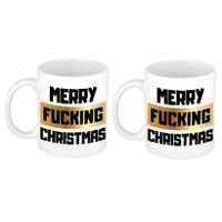 2x stuks grappige Kerstmis mokken Merry Fucking Christmas 300 ml