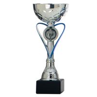 Luxe trofee/prijs beker - zilver - blauw hart - kunststof - 20 x 8 cm   -