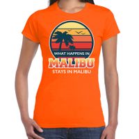 Malibu zomer t-shirt / shirt What happens in Malibu stays in Malibu oranje voor dames