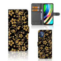 Motorola Moto G9 Plus Hoesje Gouden Bloemen