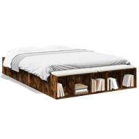 vidaXL Bedframe bewerkt hout gerookt eikenkleurig 120x200 cm, bed, bed ombouw, boxspring, bedbodem, slaapkamermeubel, 2 persoonsbed, tweepersoonsbed