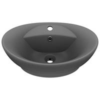 Wastafel met overloop ovaal 58,5x39 cm keramiek mat donkergrijs
