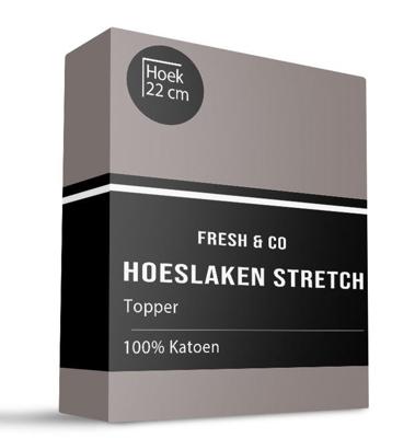 Topper Hoeslaken - Katoen Jersey Stretch - 80x200cm - Taupe - Fresh And Co - Dekbed-Discounter.nl Topper Hoeslaken - Katoen Jersey Stretch - 80x200cm - Taupe - Fresh And Co - Dekbed-Discounter.nl