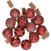 Decoris Kerstballen set - 12x - rood - glas - met sjieke gouden decoratie - kerstversiering - 6 cm   - - thumbnail