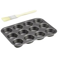 Muffins/cupcakes bakvorm/bakblik 26 x 20 cm - voor 12x stuks incl. beuken houten invetborstel