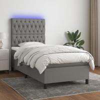 Boxspring met matras en LED stof donkergrijs 90x190 cm SKU: V3135078