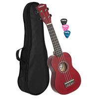 CASCHA Sopraan Ukelele set voor kinderen en volwassenen, ukelele starterset met 3 plectrums, aquila-snaren, nylon, kleine Hawaïgitaar voor beginners en gevorderden, rood, HH 3961