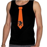 Zwart fan tanktop / hemdje Holland oranje leeuw stropdas EK/ WK voor heren 2XL  -