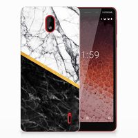 Nokia 1 Plus TPU Siliconen Hoesje Marmer Wit Zwart - Origineel Cadeau Man - thumbnail