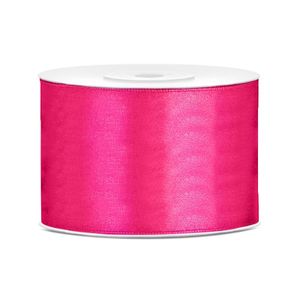 1x Fuchsia roze satijnlint rollen 5 cm x 25 meter cadeaulint verpakkingsmateriaal   -