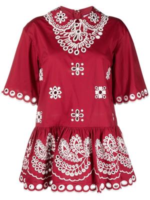 RED Valentino blouse en broderie anglaise à ourlet péplum - Rouge