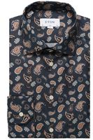 ETON Slim Fit Flanellen Overhemd donkerblauw, Paisley - thumbnail