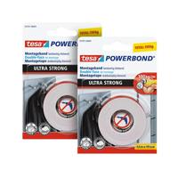 tesa Powerbond ULTRA STRONG in een verpakking van 2 - Dubbelzijdige, extra sterke montagetape voor permanent gebruik buiten en binnen - 1,5 m