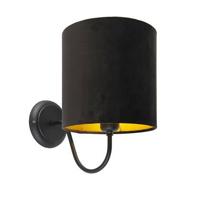 QAZQA Klassieke wandlamp zwart met zwarte velours kap - Matt