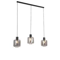 QAZQA - Design Hanglamp | Eettafel | Eetkamer zwart met smoke glas 3-lichts 161,5 cm - Qara | Woonkamer | Slaapkamer | Keuken - Glas Langwerpig - E27 Geschikt voor LED - Max. 3 x 60 Watt